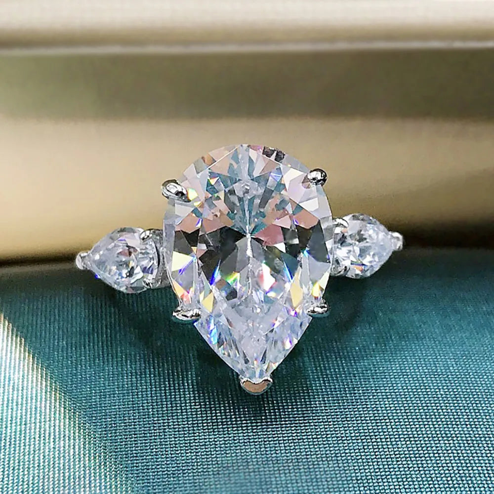 925 Sterling Silver Water Drop Ring – Premium Moissanite D VVS1