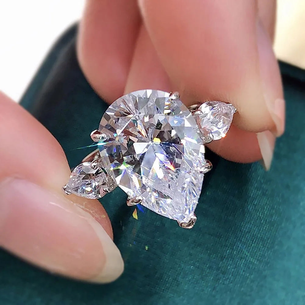 925 Sterling Silver Water Drop Ring – Premium Moissanite D VVS1
