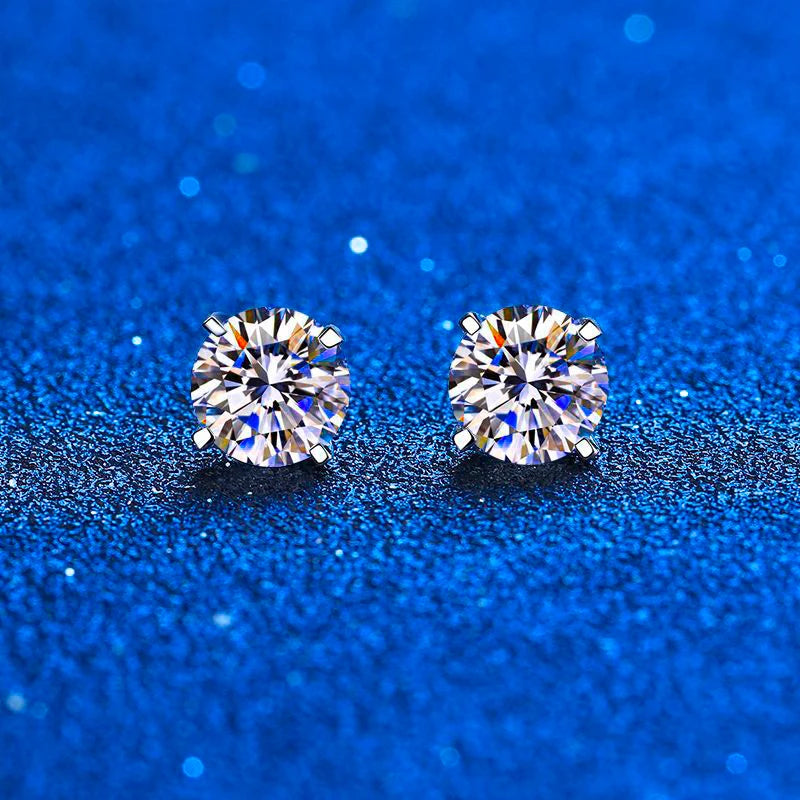 Classic Moissanite Stud Earrings – 925 Sterling Silver | Diamond-Like Shine