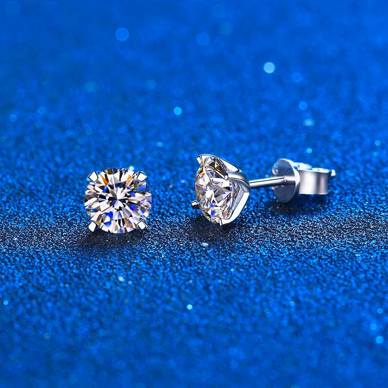 Classic Moissanite Stud Earrings – 925 Sterling Silver | Diamond-Like Shine