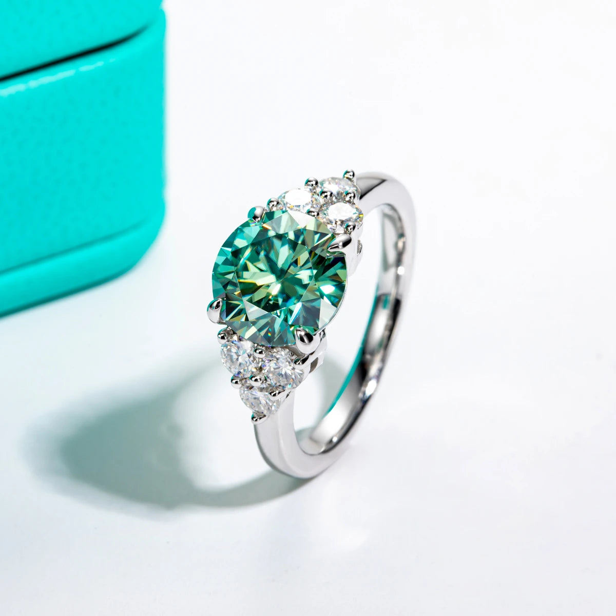 LUMINA Moissanite Ring 3CT – Blue Green Engagement Ring | 925 Silver