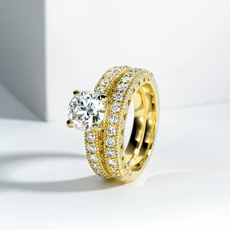 LUMINA Luxury Moissanite Ring Set – 925 Sterling Silver Gold Plated