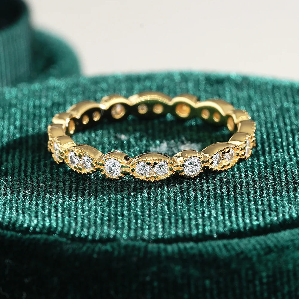 Luxury Moissanite Ring for Women – 18K Gold Plated Elegant Sparkling Design