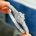Title: Luxury Open Moissanite Bangle, 925 Sterling Silver, GRA Certified.