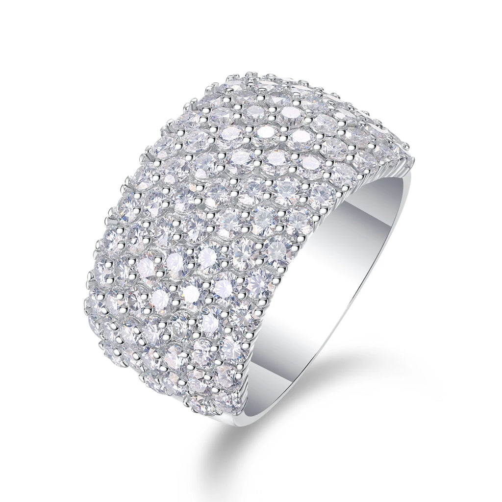 Luxury Iced Bling Moissanite Diamond Eternity Ring 7 Rows 925 Sterling Silver 18K Gold Plated | טבעת מוסונייט יוקרתית 7 שורות כסף 925 בציפוי זהב 18K