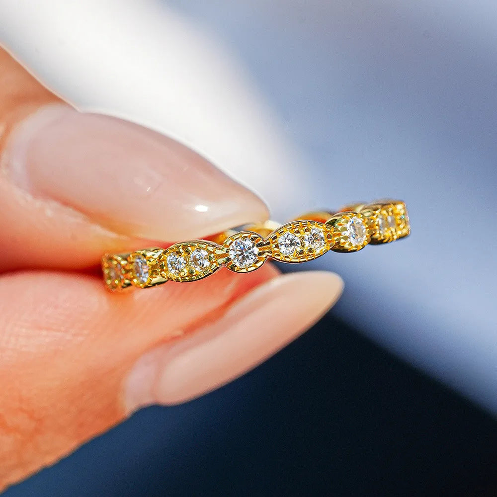 Luxury Moissanite Ring for Women – 18K Gold Plated Elegant Sparkling Design