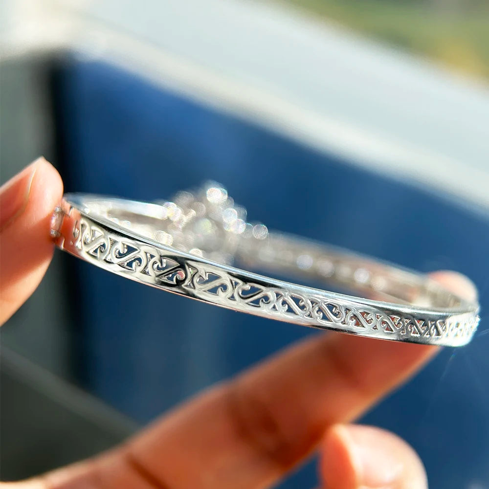Title: Luxury Open Moissanite Bangle, 925 Sterling Silver, GRA Certified.