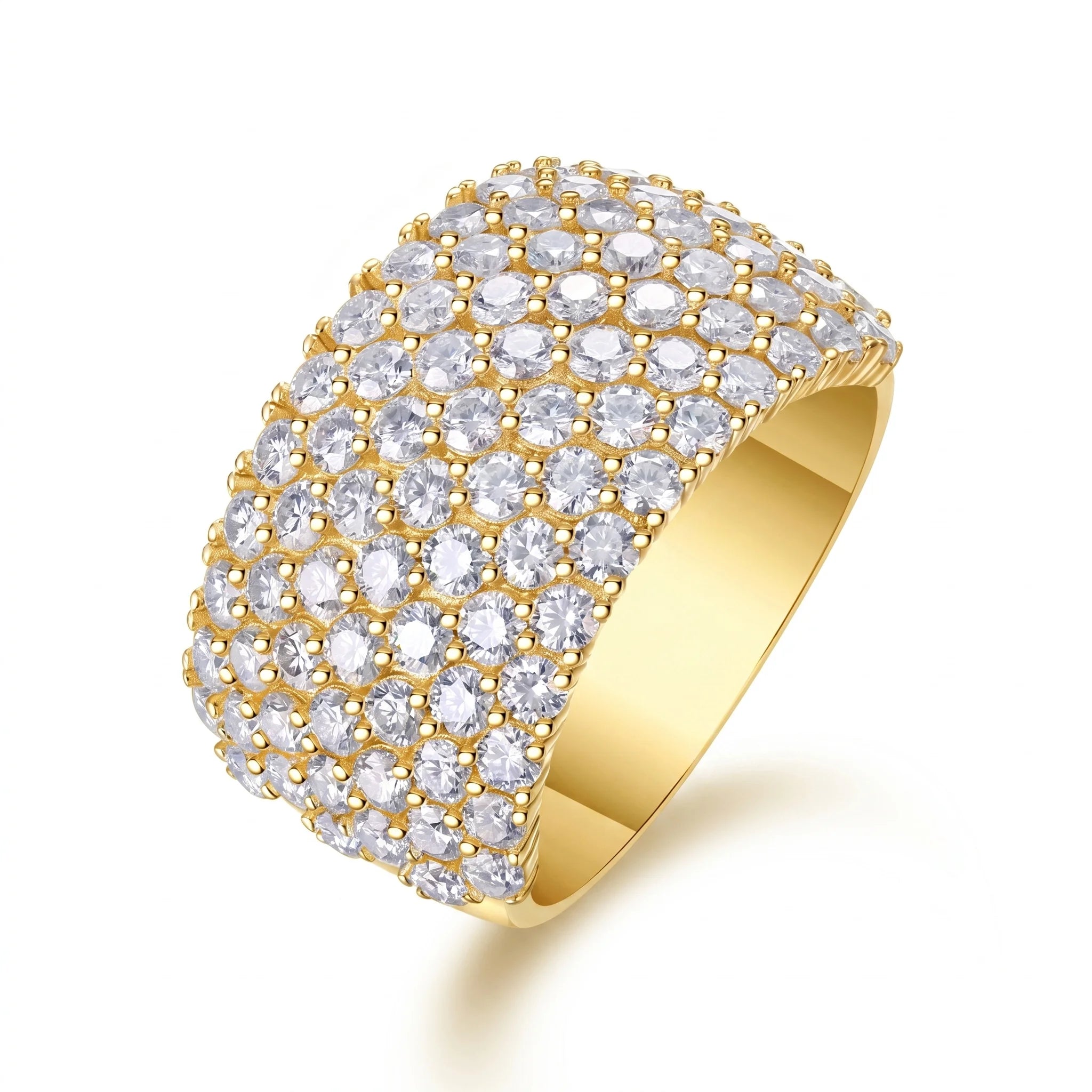 Luxury Iced Bling Moissanite Diamond Eternity Ring 7 Rows 925 Sterling Silver 18K Gold Plated | טבעת מוסונייט יוקרתית 7 שורות כסף 925 בציפוי זהב 18K