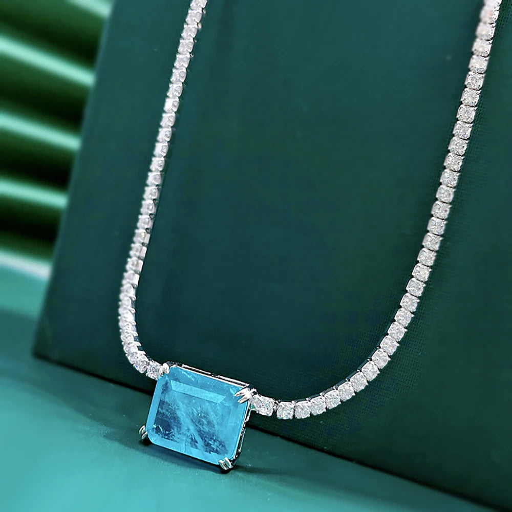 Moissanite & Emerald Necklace 925 Silver – 45cm | Lumina