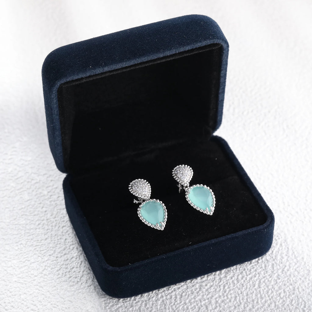 LUMINA™ Blue-Green Chalcedony Jewelry Set – 925 Sterling Silver Necklace, Bracelet & Earrings