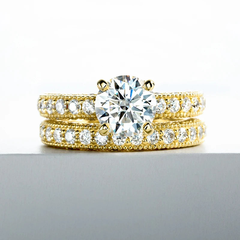 LUMINA Luxury Moissanite Ring Set – 925 Sterling Silver Gold Plated