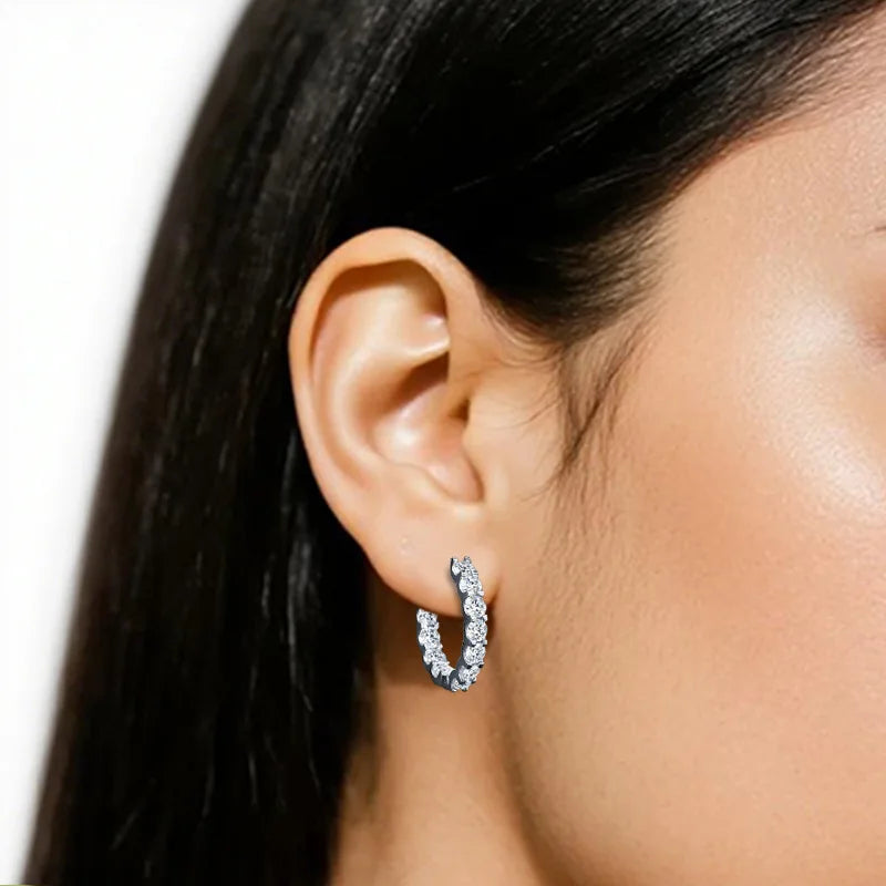 Moissanite Hoop Earrings – 925 Sterling Silver | Elegant Diamond-Like Shine
