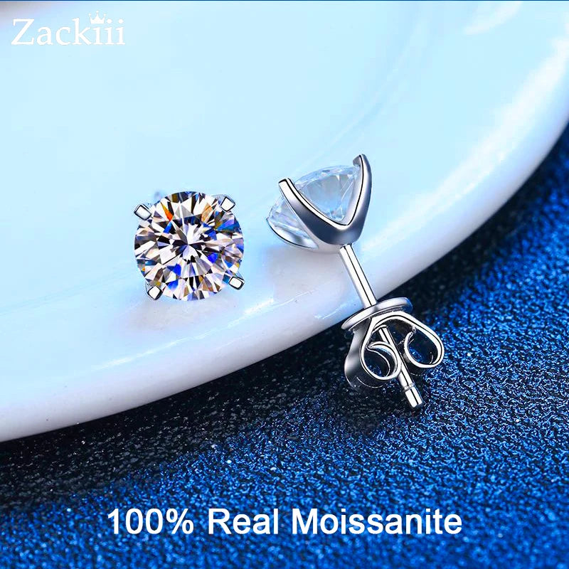 Classic Moissanite Stud Earrings – 925 Sterling Silver | Diamond-Like Shine