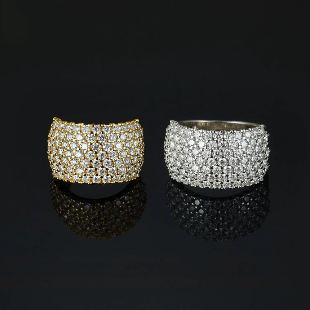 Luxury Iced Bling Moissanite Diamond Eternity Ring 7 Rows 925 Sterling Silver 18K Gold Plated | טבעת מוסונייט יוקרתית 7 שורות כסף 925 בציפוי זהב 18K