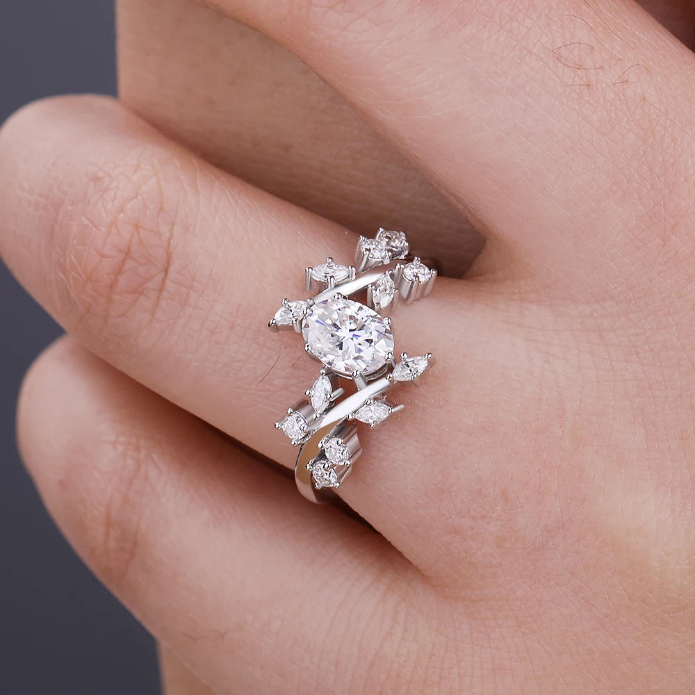 Luxury Oval Moissanite Ring for Women – S925 Sterling Silver Marquise Design