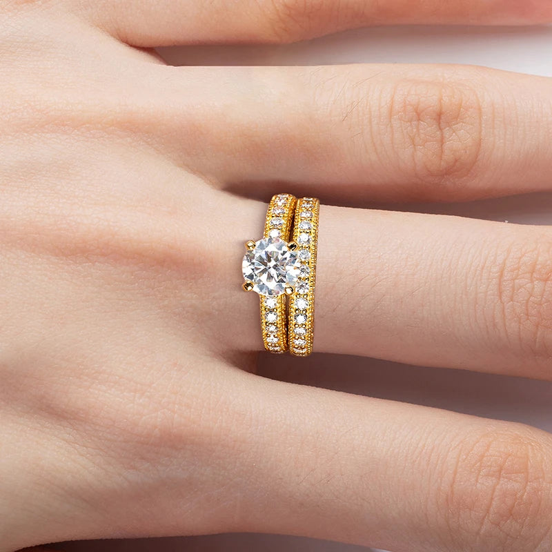 LUMINA Luxury Moissanite Ring Set – 925 Sterling Silver Gold Plated