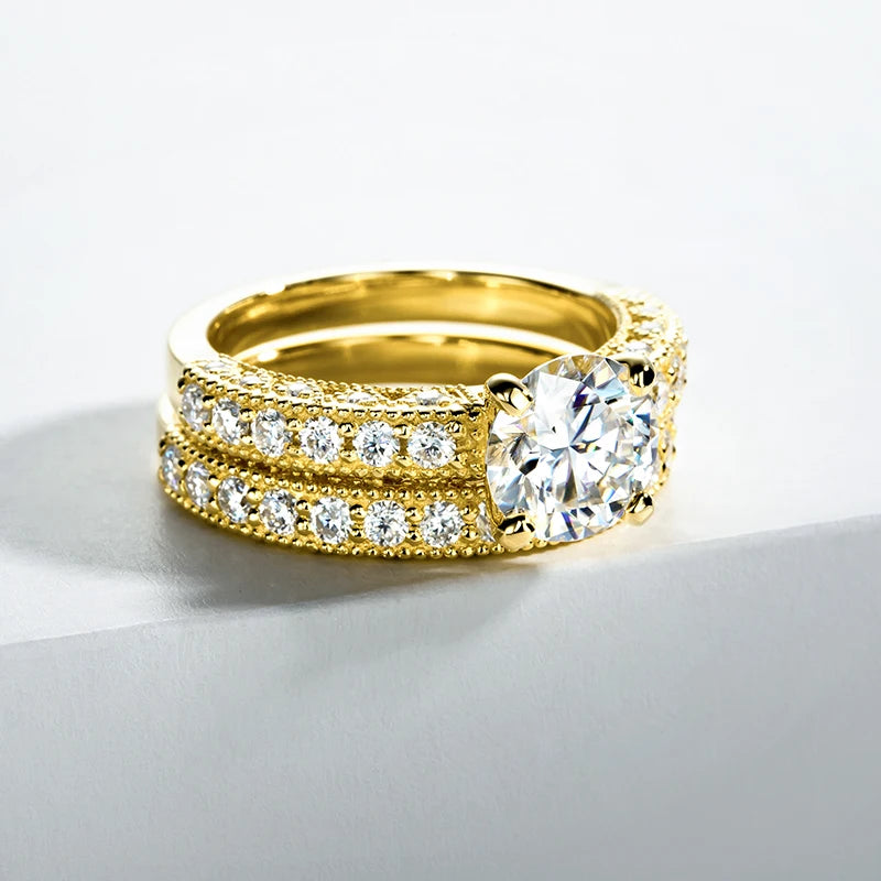 LUMINA Luxury Moissanite Ring Set – 925 Sterling Silver Gold Plated