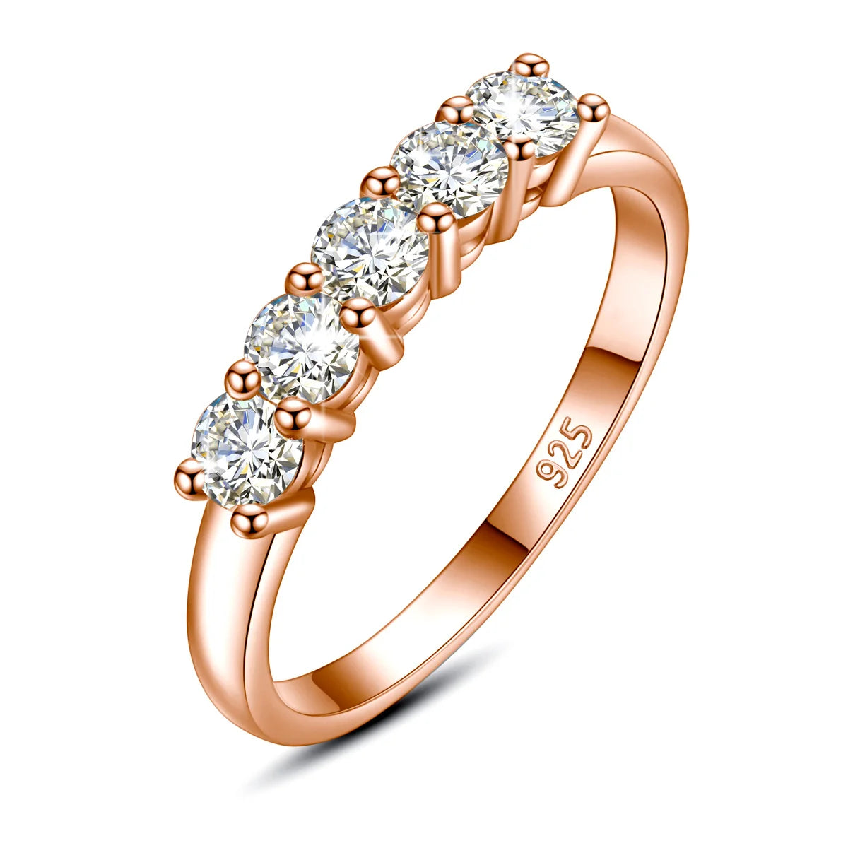 LUMINA™ 5-Stone Moissanite Ring – 925 Sterling Silver with Rose Gold Plating | D VVS1 Luxury