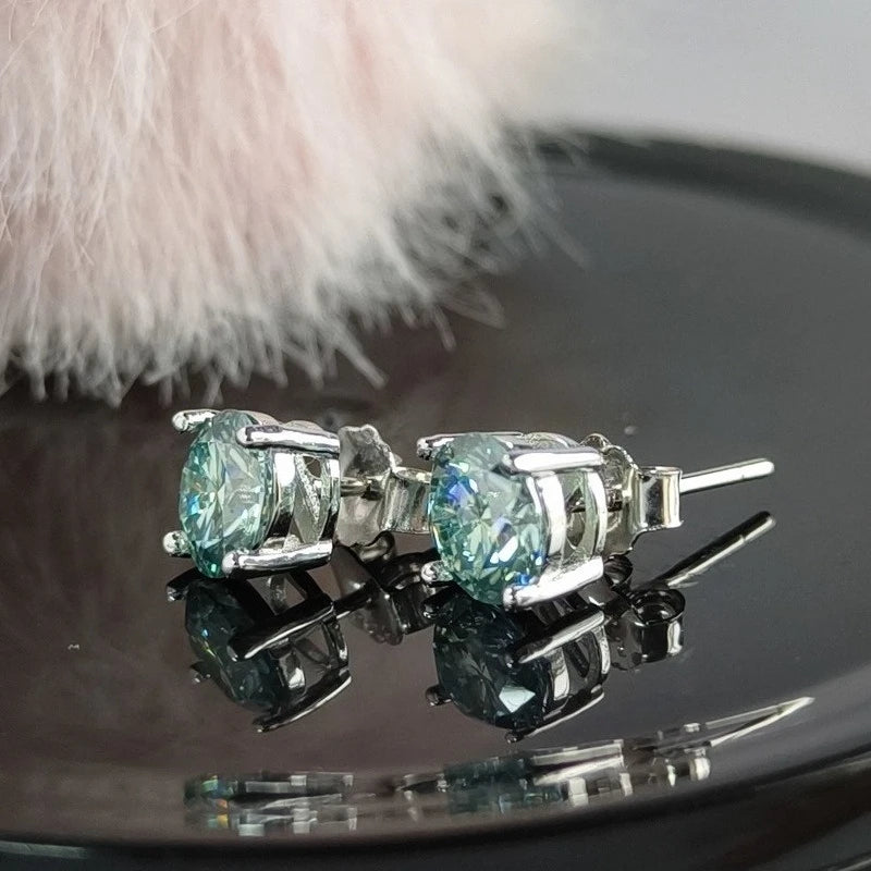 LUMINA Classic Light Blue Moissanite Stud Earrings – 925 Sterling Silver Elegant Design