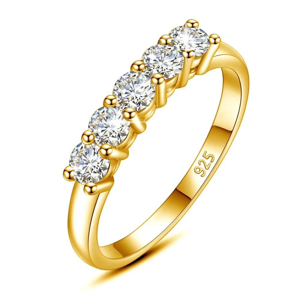 LUMINA™ 5-Stone Moissanite Ring – 925 Sterling Silver with Rose Gold Plating | D VVS1 Luxury