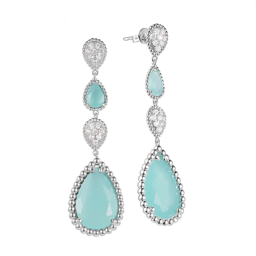 LUMINA™ Blue-Green Chalcedony Jewelry Set – 925 Sterling Silver Necklace, Bracelet & Earrings