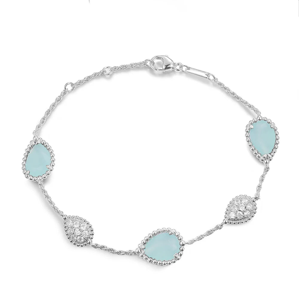 LUMINA™ Blue-Green Chalcedony Jewelry Set – 925 Sterling Silver Necklace, Bracelet & Earrings