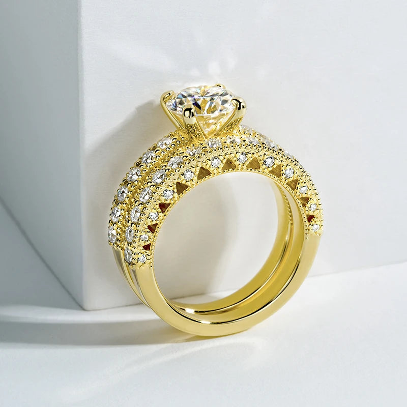 LUMINA Luxury Moissanite Ring Set – 925 Sterling Silver Gold Plated