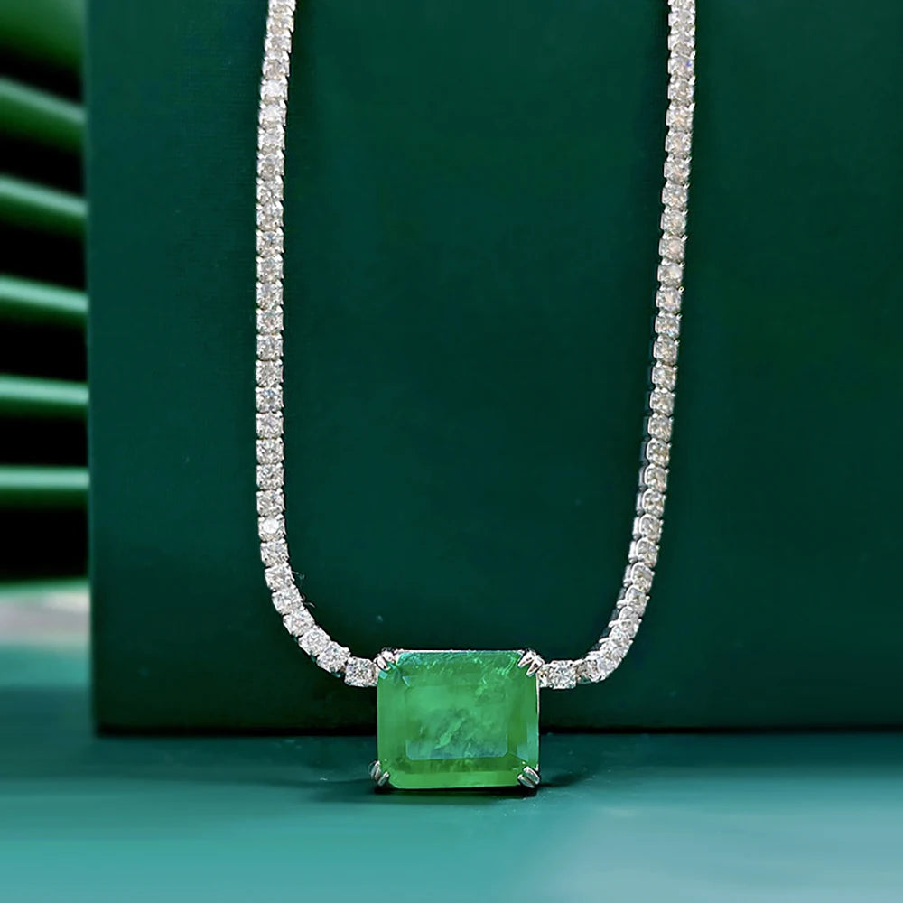 Moissanite & Emerald Necklace 925 Silver – 45cm | Lumina