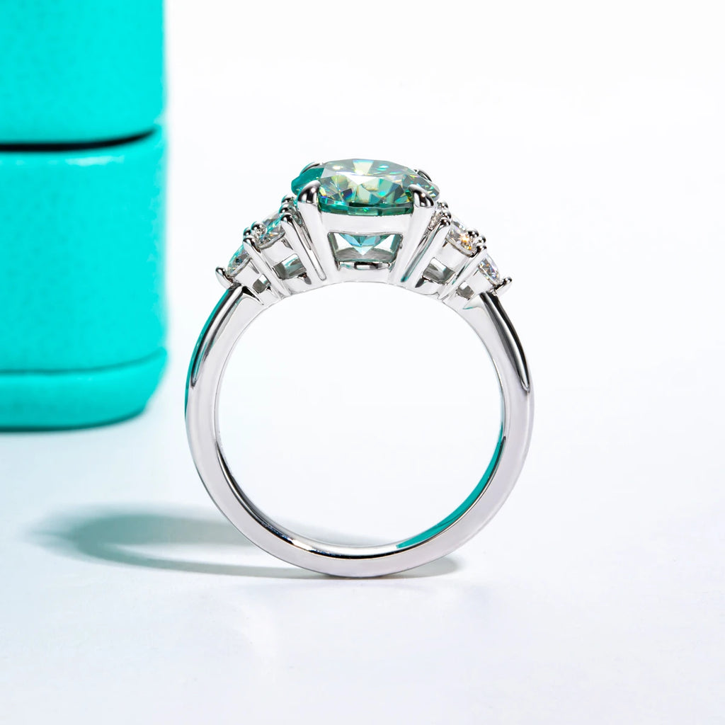 LUMINA Moissanite Ring 3CT – Blue Green Engagement Ring | 925 Silver
