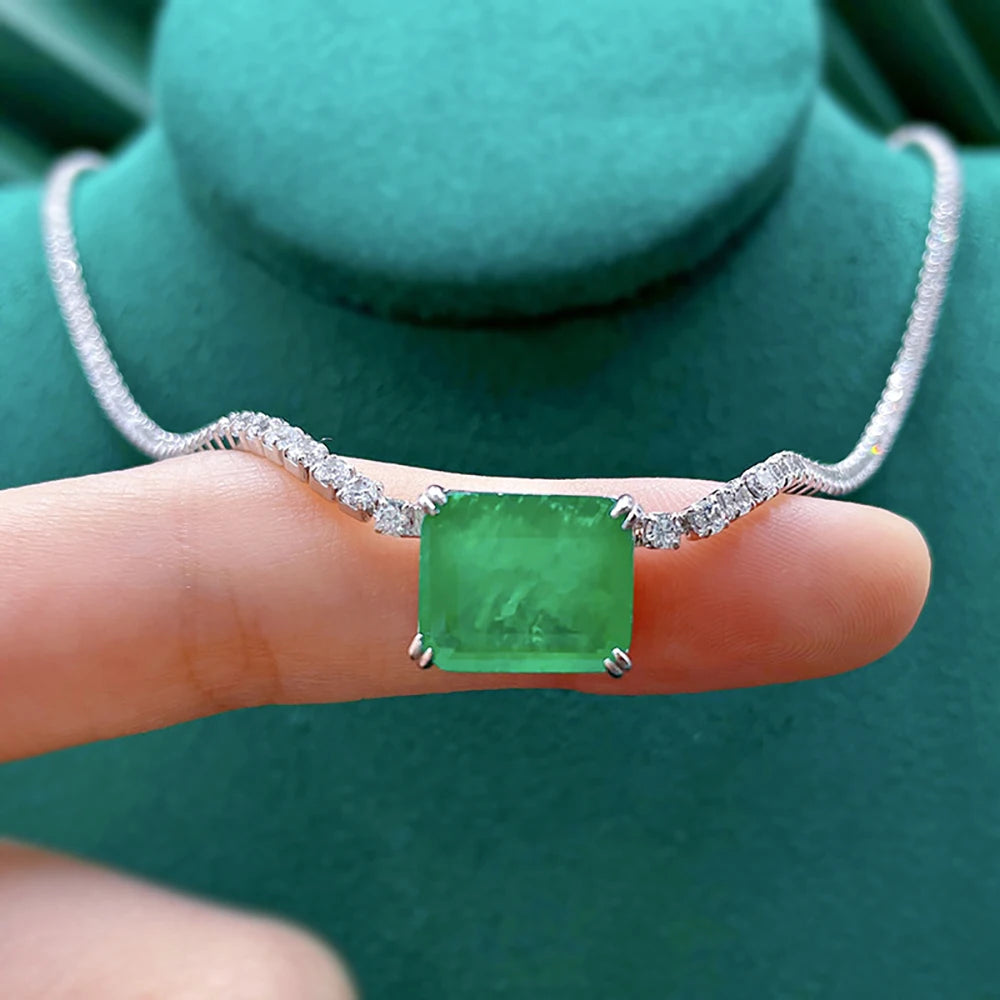 Moissanite & Emerald Necklace 925 Silver – 45cm | Lumina