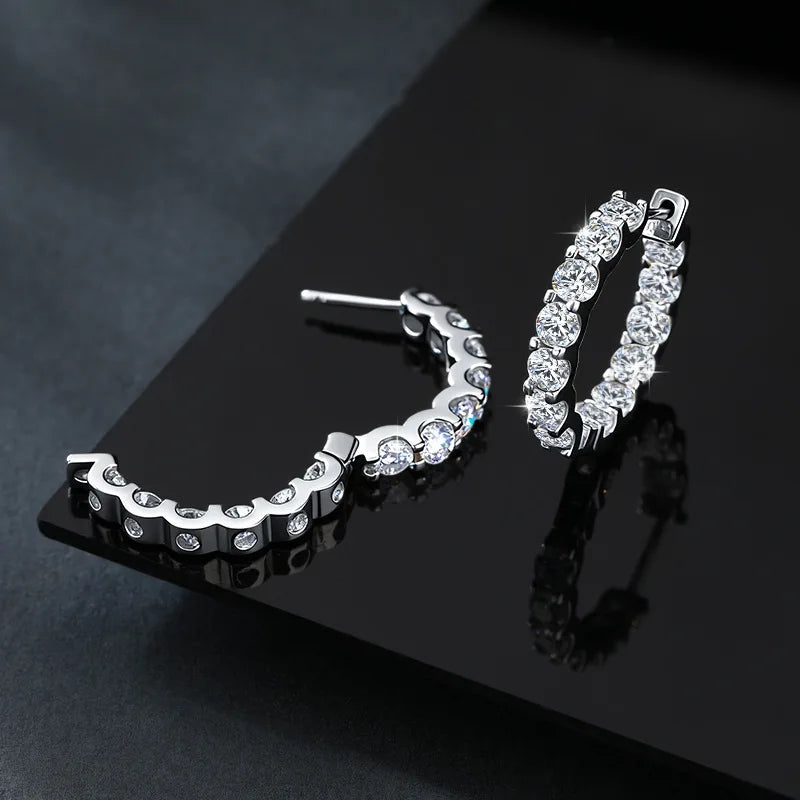 Moissanite Hoop Earrings – 925 Sterling Silver | Elegant Diamond-Like Shine