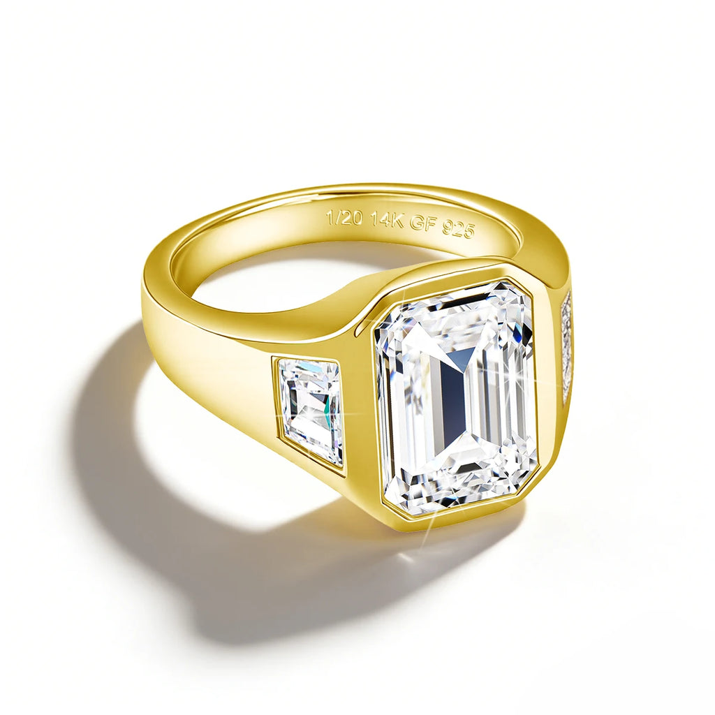 Luxury 3CT Emerald Cut Moissanite Ring 14K Gold Filled With Certificate טבעת מוסנייט יוקרתית 3 קראט חיתוך אמרלד בציפוי זהב 14K כולל תעודה