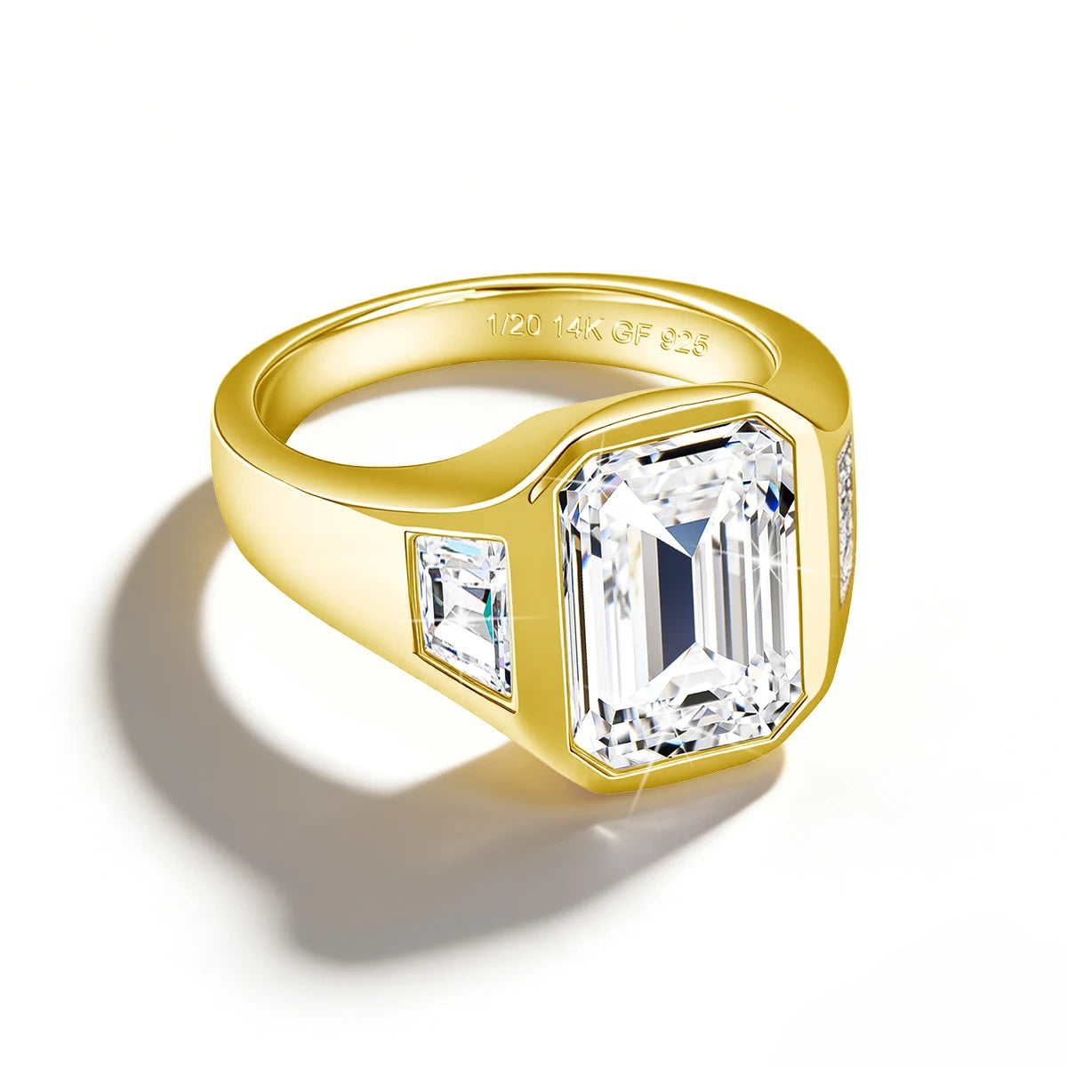 Luxury 3CT Emerald Cut Moissanite Ring 14K Gold Filled With Certificate טבעת מוסנייט יוקרתית 3 קראט חיתוך אמרלד בציפוי זהב 14K כולל תעודה