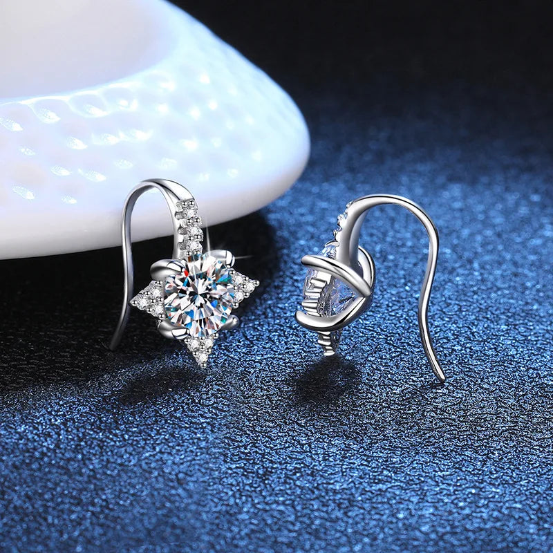 Luxury VVS1 D Color Moissanite Stud Earrings 925 Silver With GRA Certificate עגילי מוסנייט יוקרתיים VVS1 צבע D כסף 925 כולל תעודת GRA