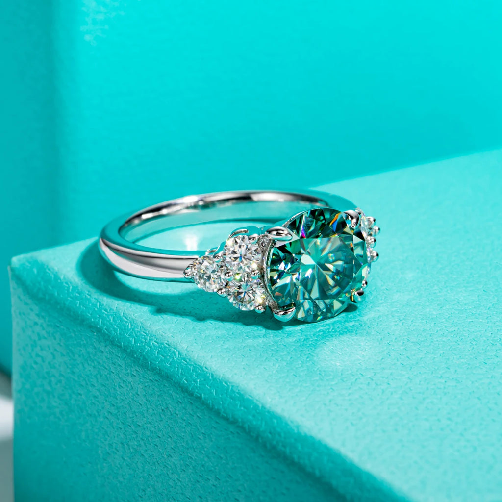 LUMINA Moissanite Ring 3CT – Blue Green Engagement Ring | 925 Silver