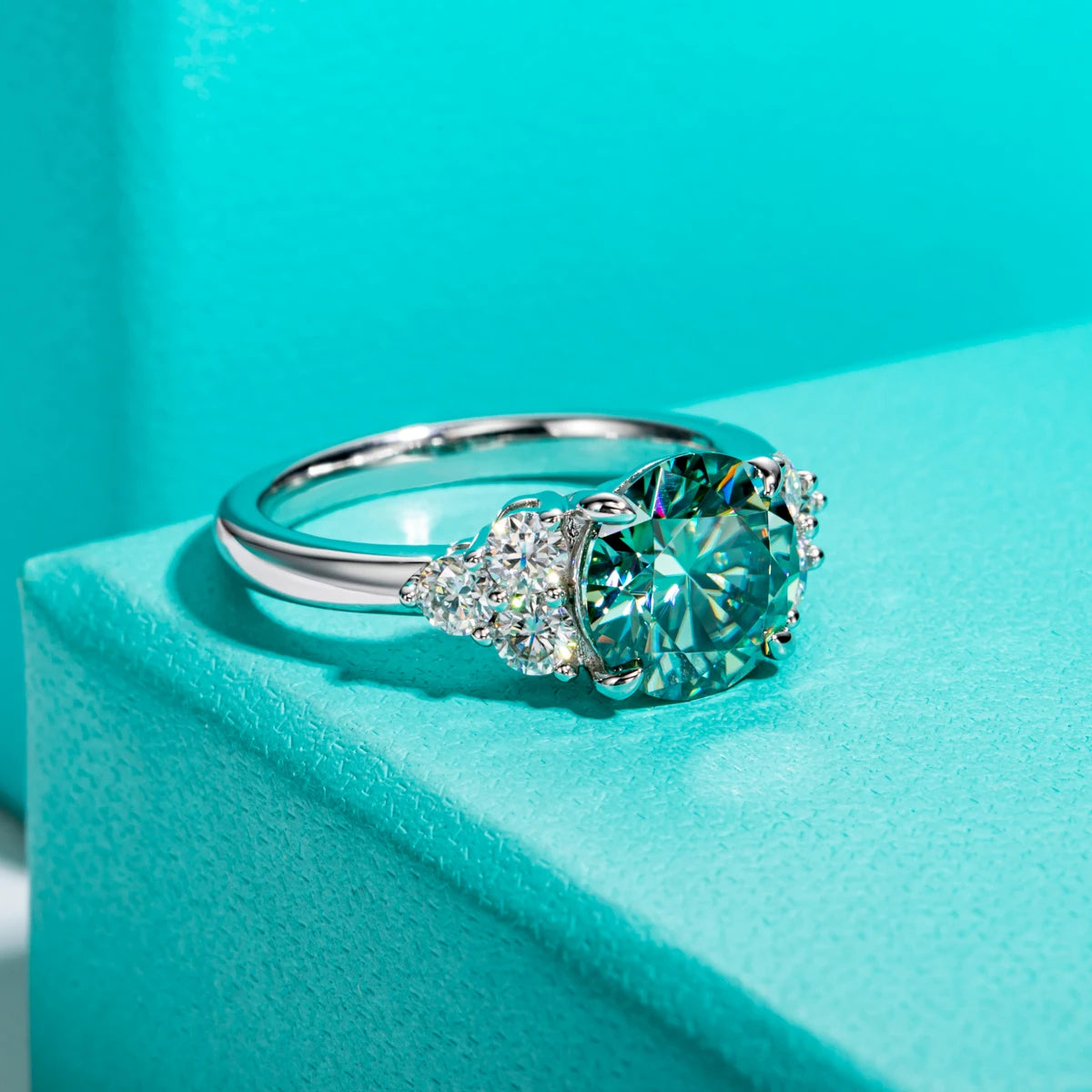 LUMINA Moissanite Ring 3CT – Blue Green Engagement Ring | 925 Silver