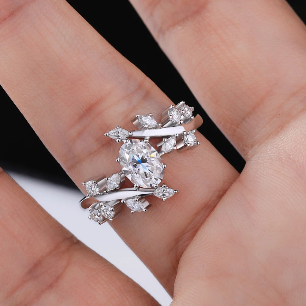 Luxury Oval Moissanite Ring for Women – S925 Sterling Silver Marquise Design