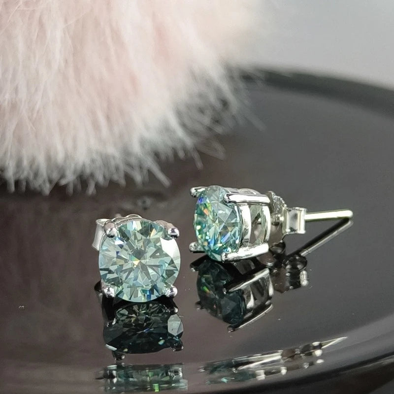 LUMINA Classic Light Blue Moissanite Stud Earrings – 925 Sterling Silver Elegant Design