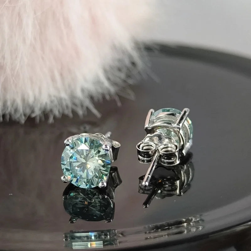 LUMINA Classic Light Blue Moissanite Stud Earrings – 925 Sterling Silver Elegant Design