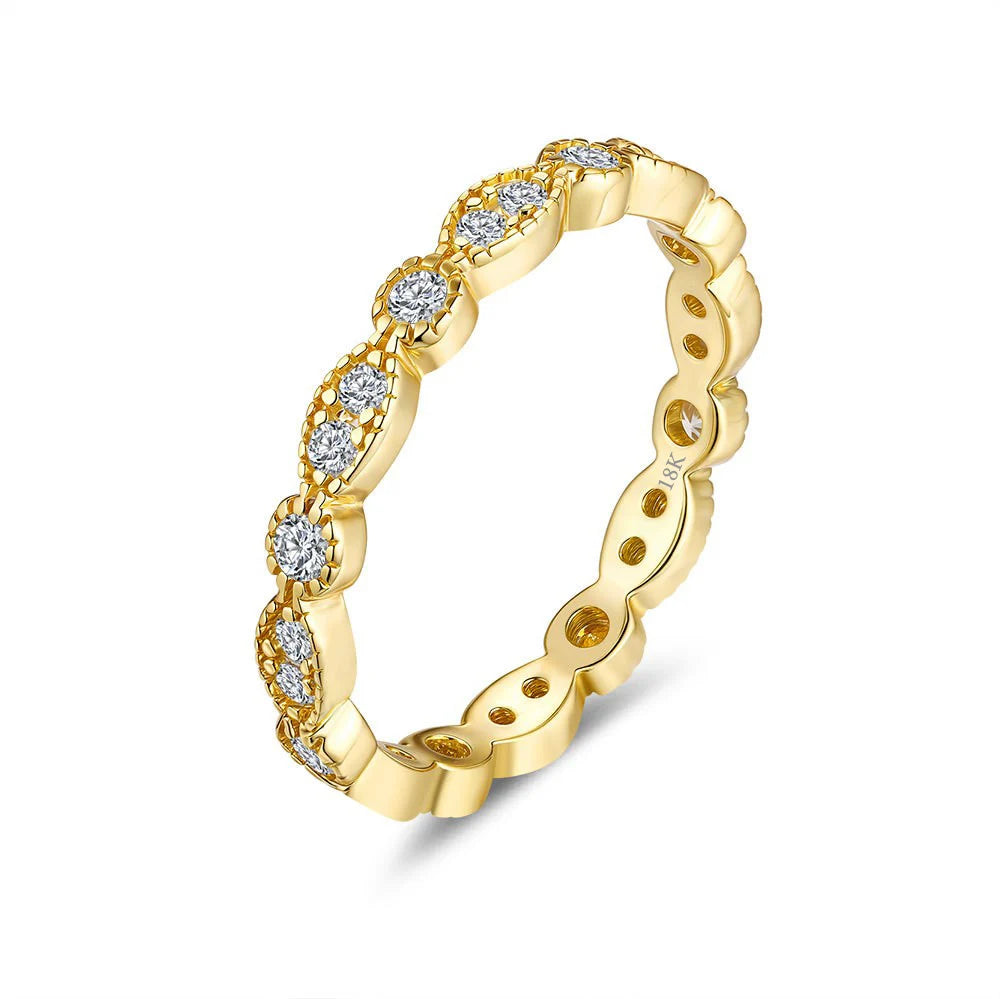 Luxury Moissanite Ring for Women – 18K Gold Plated Elegant Sparkling Design