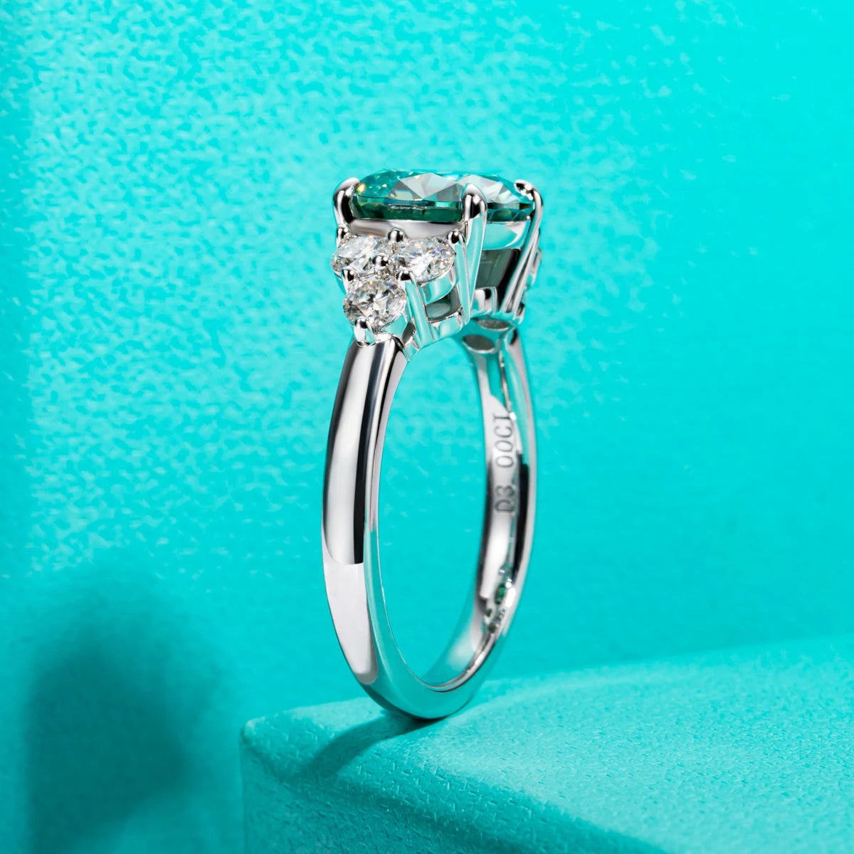 LUMINA Moissanite Ring 3CT – Blue Green Engagement Ring | 925 Silver