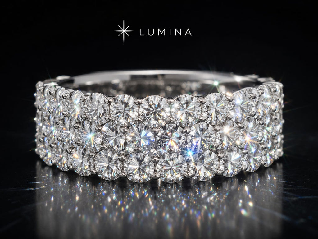 Moissanite Ring 925 Silver – 3 Row 3.5mm VVS Luxury Band | Lumina