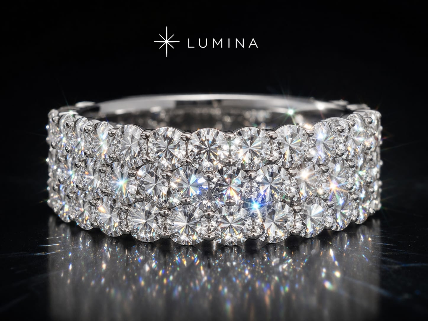 Moissanite Ring 925 Silver – 3 Row 3.5mm VVS Luxury Band | Lumina