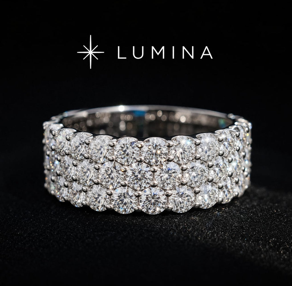 Moissanite Ring 925 Silver – 3 Row 3.5mm VVS Luxury Band | Lumina