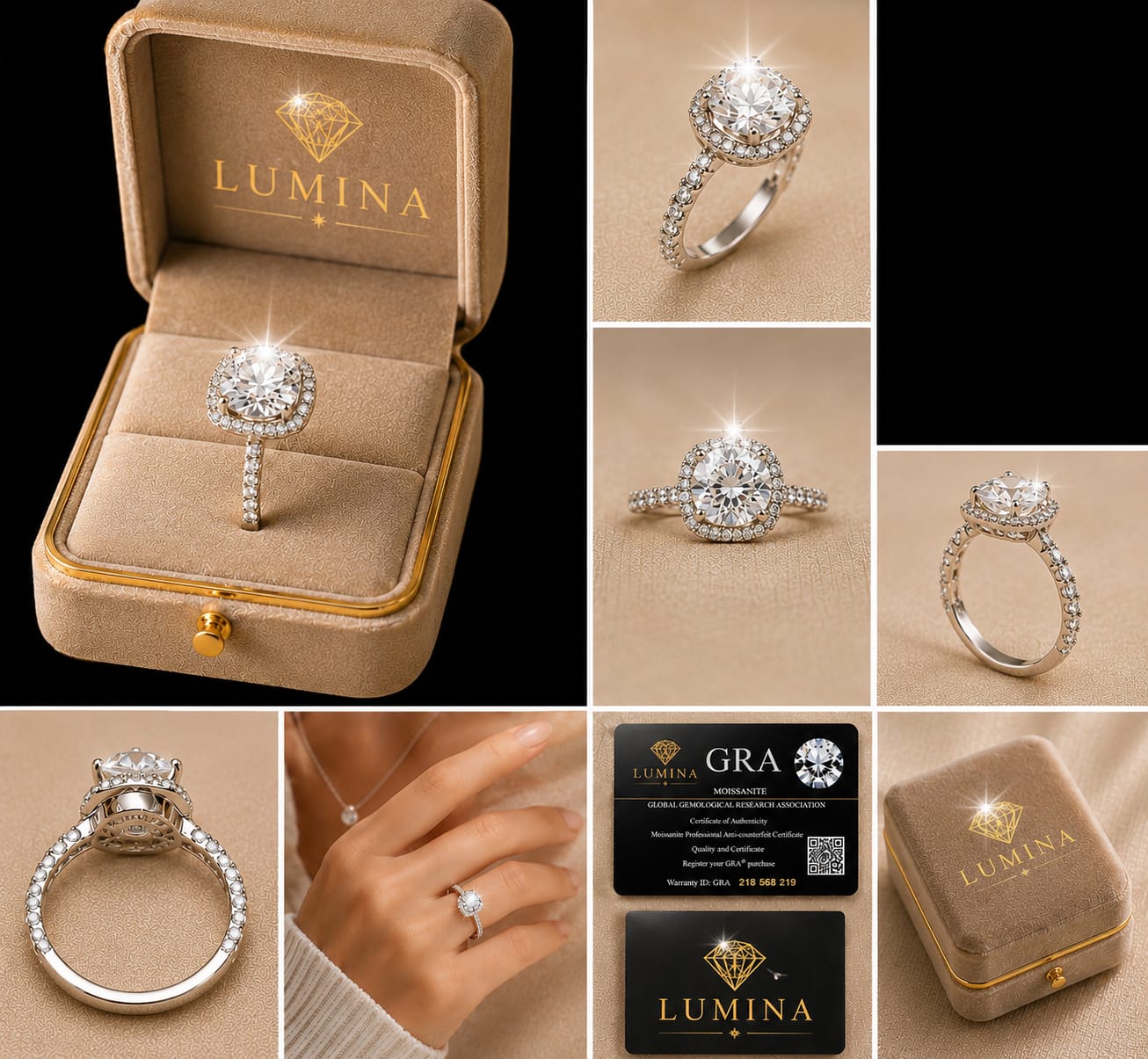 LUMINA Luxury Halo Moissanite Ring with GRA Certificate – 925 Sterling Silver Engagement Ring