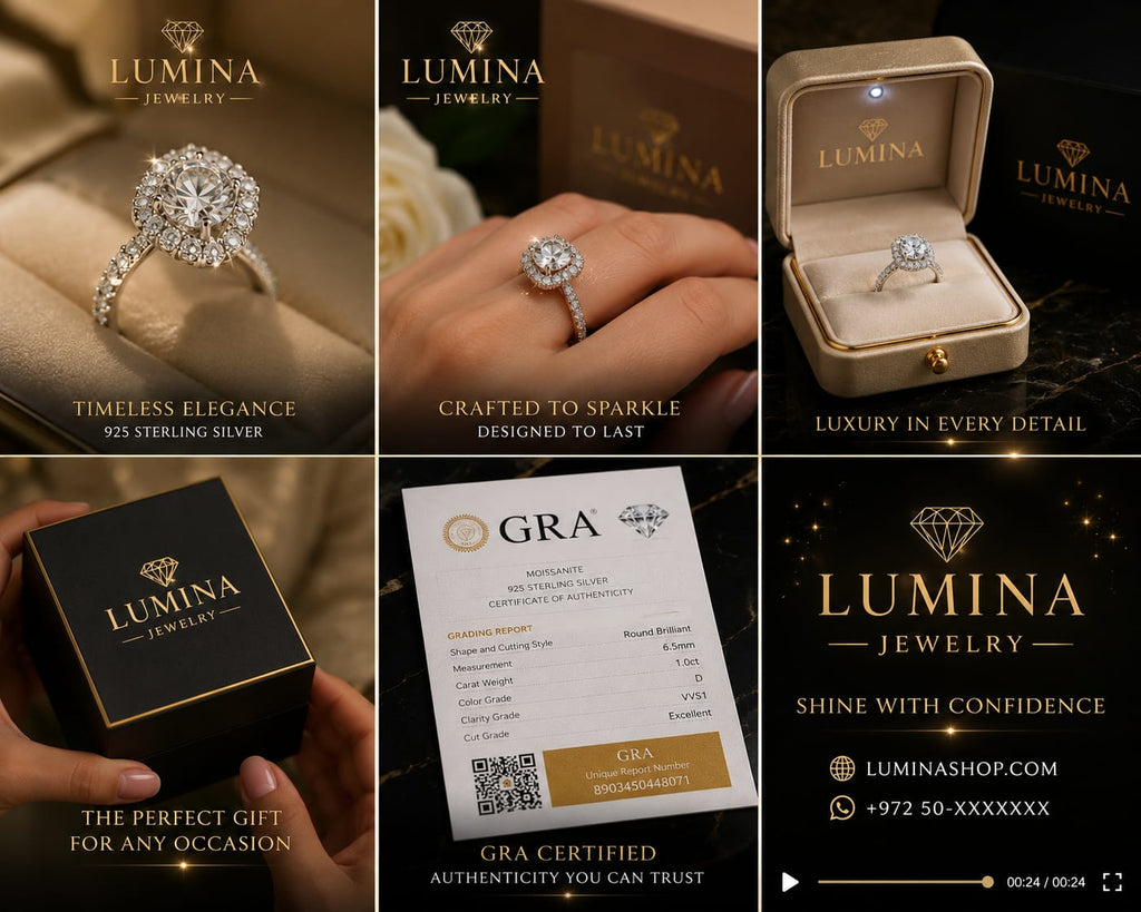 LUMINA Luxury Halo Moissanite Ring with GRA Certificate – 925 Sterling Silver Engagement Ring