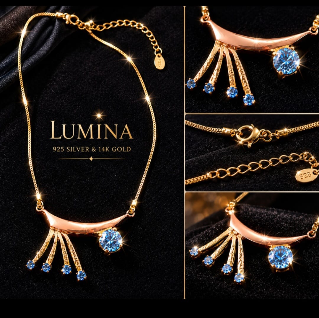 LUMINA Blue Radiance Necklace 925 Sterling Silver & Genuine 14K Rose Gold
